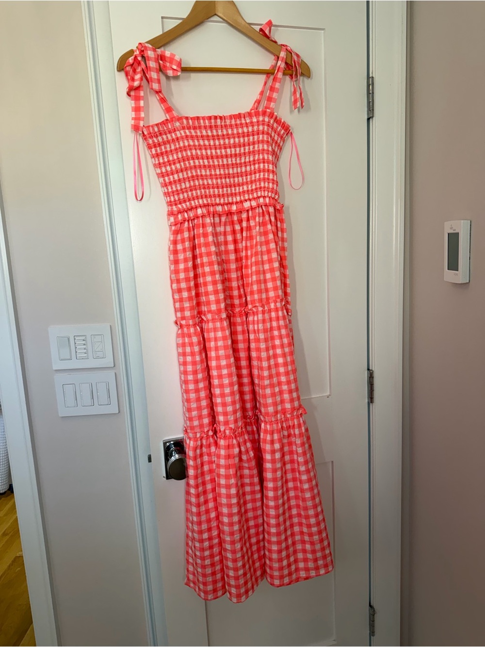 Pomander Place Pink and white checkered Maxi Dress. Like new. Never worn